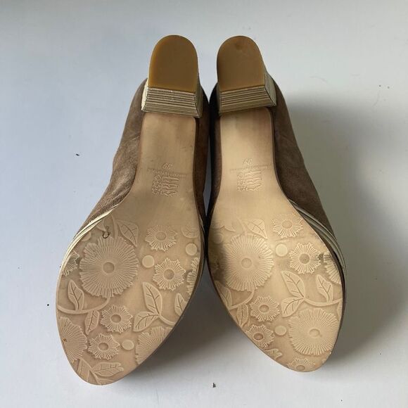 Ruika Women's Suede Peep Toe Stripes Platform Heel Brown‎ Size 39 - Picture 7 of 9